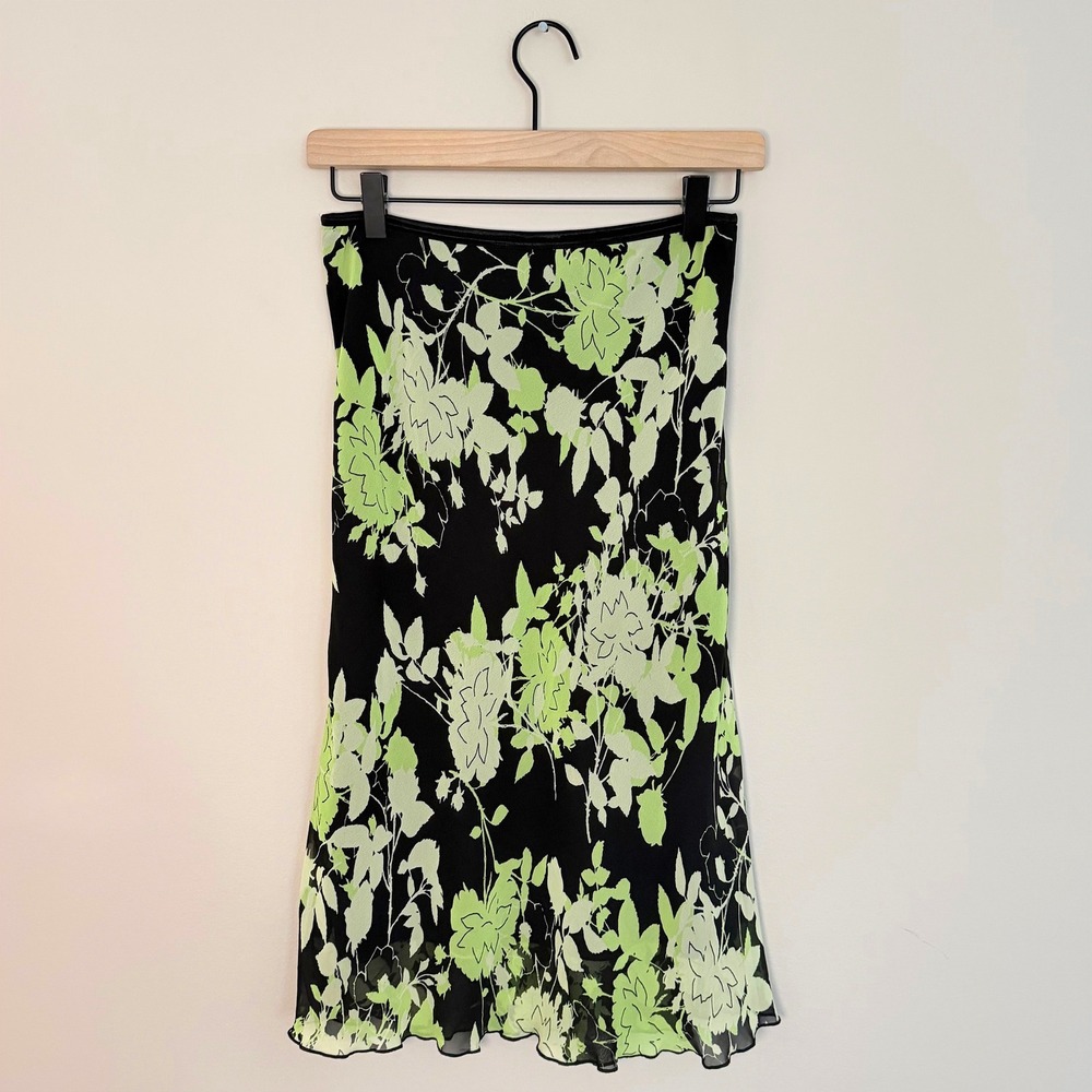 VTG Women's Wrapper Green Black Midi Skirt y2K Goth Bella Swan A-Line SZ S